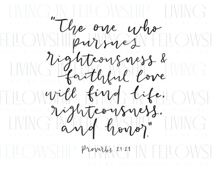 Handwritten Verse Proverbs 21:21